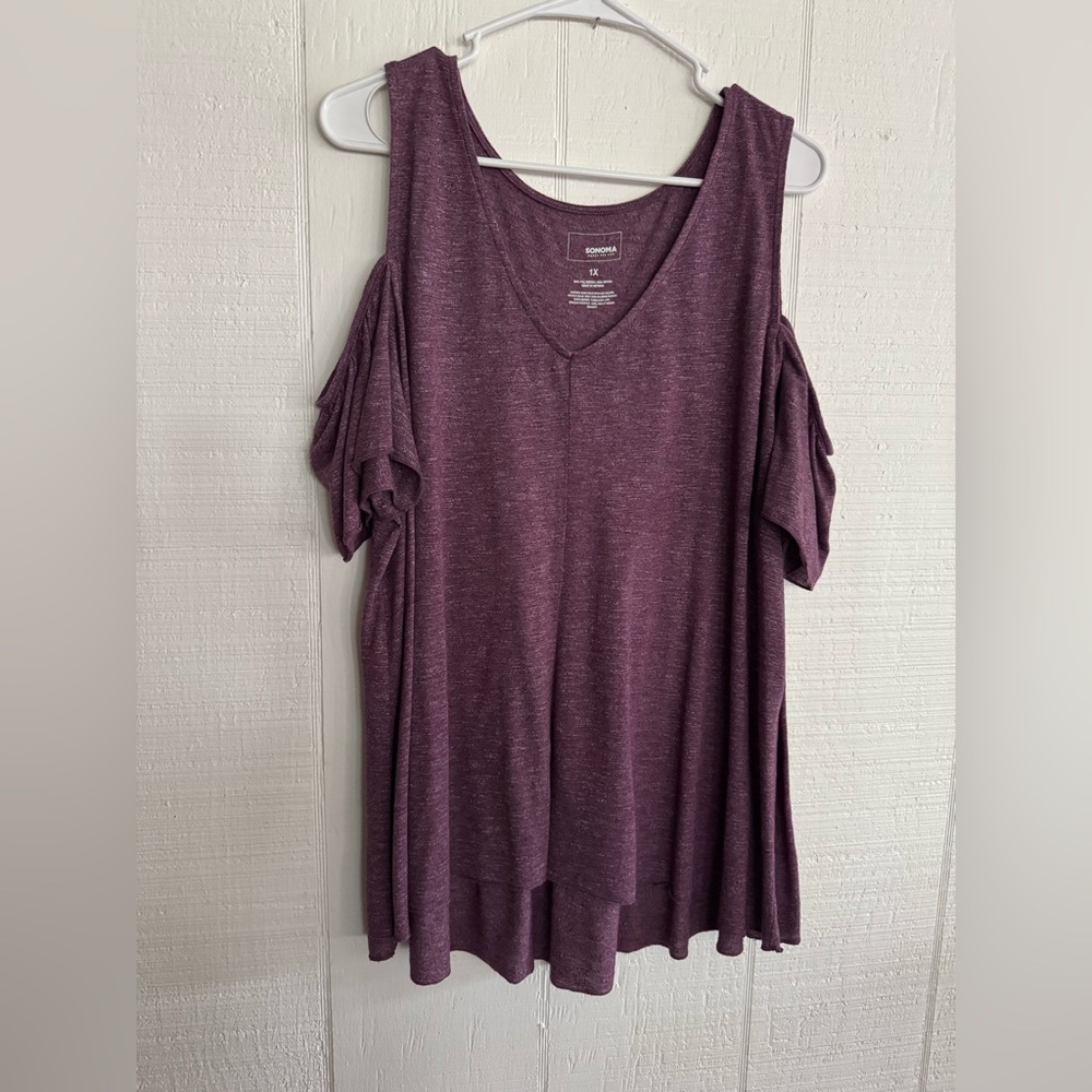 Sonoma size 1x Purple Cold Shoulder with V-Neck